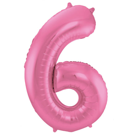 Feestbazaar Folieballon Cijfer 6 Metallic Mat Roze (86cm)