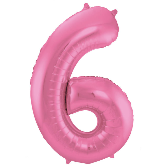 Feestbazaar Folieballon Cijfer 6 Metallic Mat Roze (86cm)