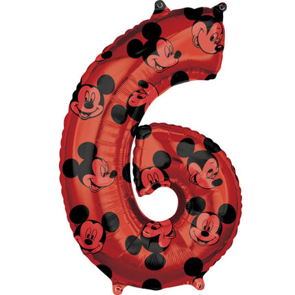 Feestbazaar Folieballon Cijfer 6 Mickey Mouse Rood (66cm)