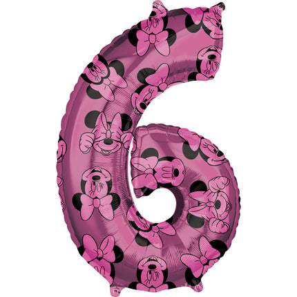 Feestbazaar Folieballon Cijfer 6 Minnie Mouse Roze (66cm)