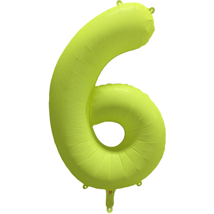 Feestbazaar Folieballon Cijfer 6 Neon Geel (86cm)