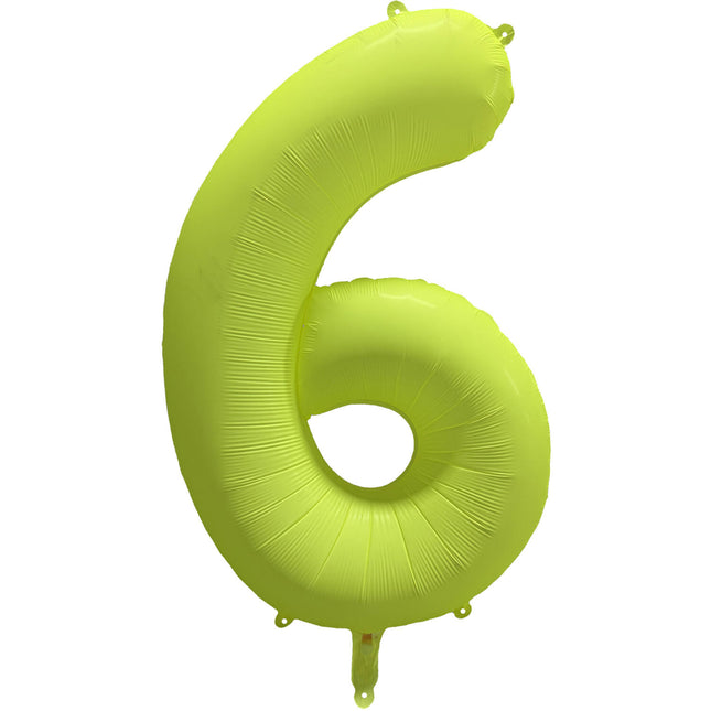 Feestbazaar Folieballon Cijfer 6 Neon Geel (86cm)