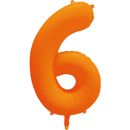 Feestbazaar Folieballon Cijfer 6 Neon Oranje (86cm)