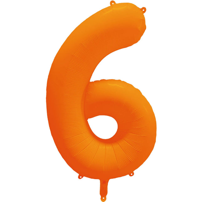 Feestbazaar Folieballon Cijfer 6 Neon Oranje (86cm)