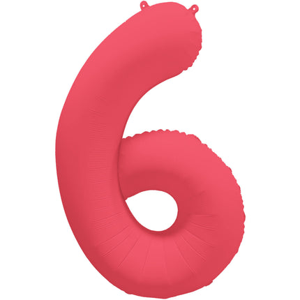 Feestbazaar Folieballon Cijfer 6 Neon Rood (86cm)