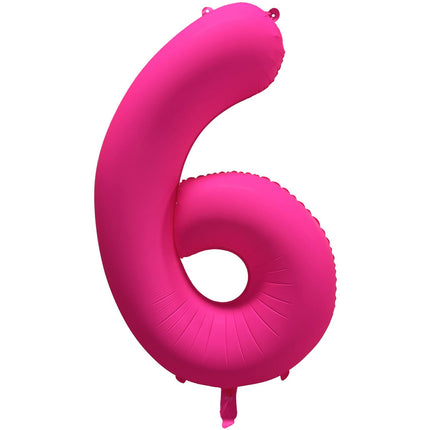 Feestbazaar Folieballon Cijfer 6 Neon Roze (86cm)