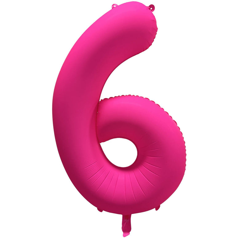 Feestbazaar Folieballon Cijfer 6 Neon Roze (86cm)