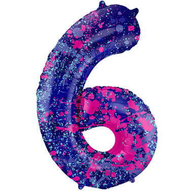 Feestbazaar Folieballon Cijfer 6 Paint Splash Neon (86cm)