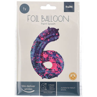Feestbazaar Folieballon Cijfer 6 Paint Splash Neon (86cm)
