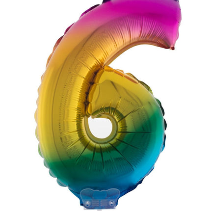 Feestbazaar Folieballon Cijfer 6 Regenboog - 41cm