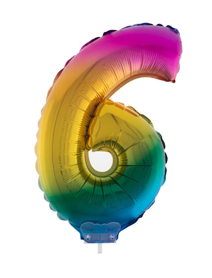 Feestbazaar Folieballon Cijfer 6 Regenboog - 41cm