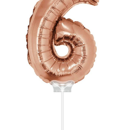 Feestbazaar Folieballon Cijfer '6' Rose Goud 40cm met stokje