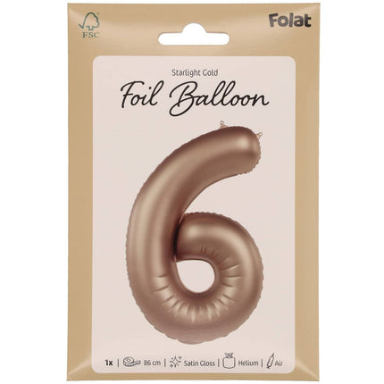 Feestbazaar Folieballon Cijfer 6 Starlight Gold (86cm)
