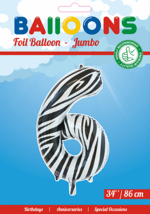 Feestbazaar Folieballon Cijfer 6 Zebra (86cm)
