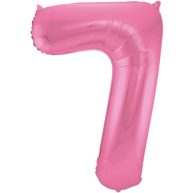 Feestbazaar Folieballon Cijfer 7 Metallic Mat Roze (86cm)