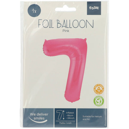 Feestbazaar Folieballon Cijfer 7 Metallic Mat Roze (86cm)