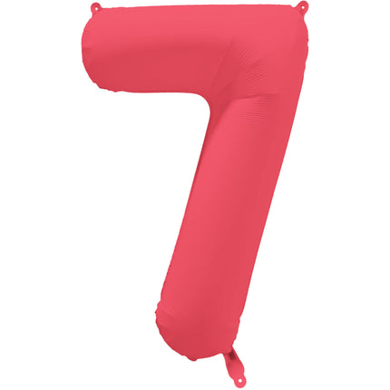Feestbazaar Folieballon Cijfer 7 Neon Rood (86cm)