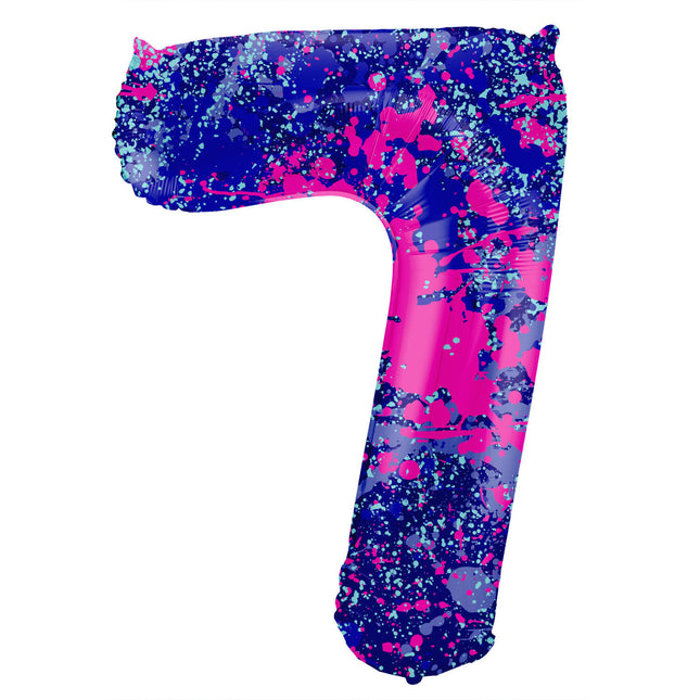 Feestbazaar Folieballon Cijfer 7 Paint Splash Neon (86cm)