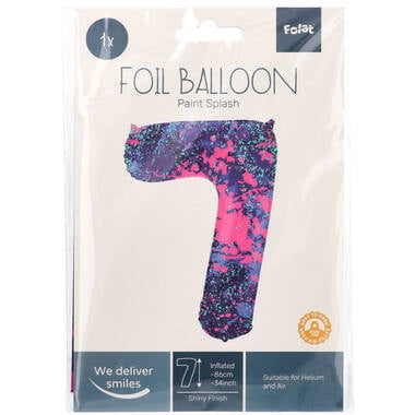Feestbazaar Folieballon Cijfer 7 Paint Splash Neon (86cm)