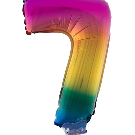 Feestbazaar Folieballon Cijfer 7 Regenboog - 41cm