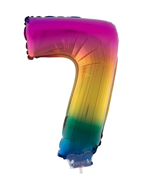 Feestbazaar Folieballon Cijfer 7 Regenboog - 41cm