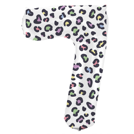 Feestbazaar Folieballon Cijfer 7 Wit Met Panterprint  (86cm)