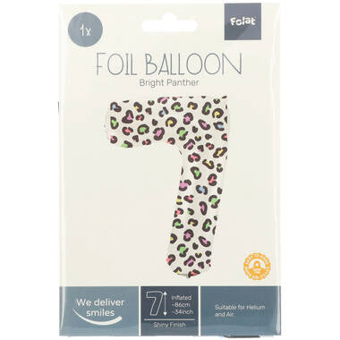 Feestbazaar Folieballon Cijfer 7 Wit Met Panterprint  (86cm)