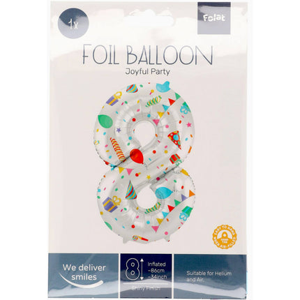 Feestbazaar Folieballon Cijfer 8 Joyful Party - 86 cm