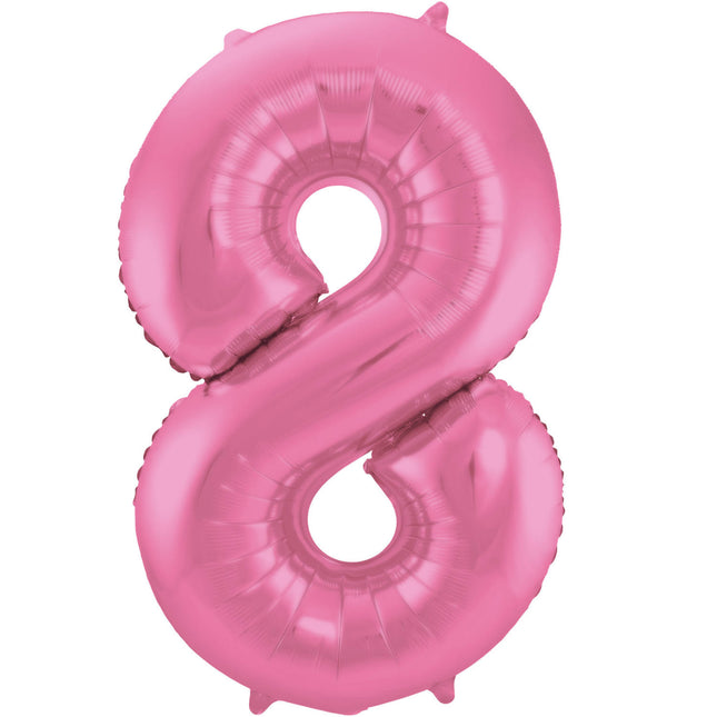 Feestbazaar Folieballon Cijfer 8 Metallic Mat Roze (86cm)