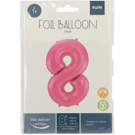 Feestbazaar Folieballon Cijfer 8 Metallic Mat Roze (86cm)