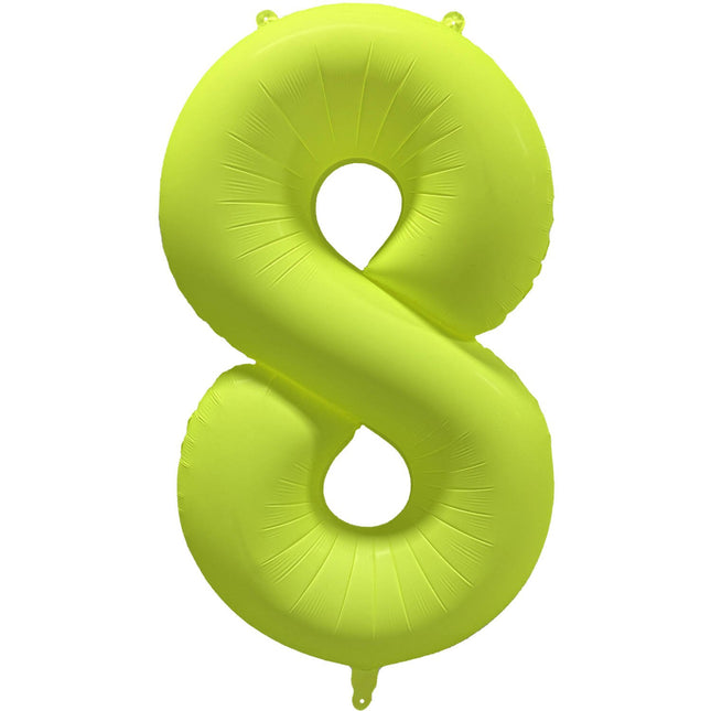 Feestbazaar Folieballon Cijfer 8 Neon Geel (86cm)