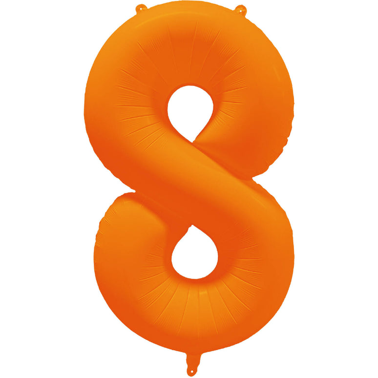 Feestbazaar Folieballon Cijfer 8 Neon Oranje (86cm)