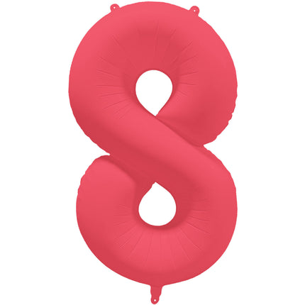 Feestbazaar Folieballon Cijfer 8 Neon Rood (86cm)