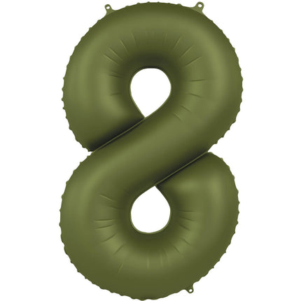 Feestbazaar Folieballon Cijfer 8 Olijfgroen Mat (86cm)