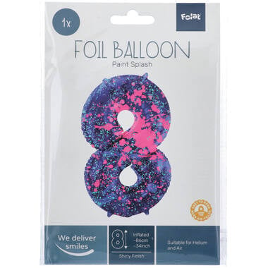 Feestbazaar Folieballon Cijfer 8 Paint Splash Neon (86cm)