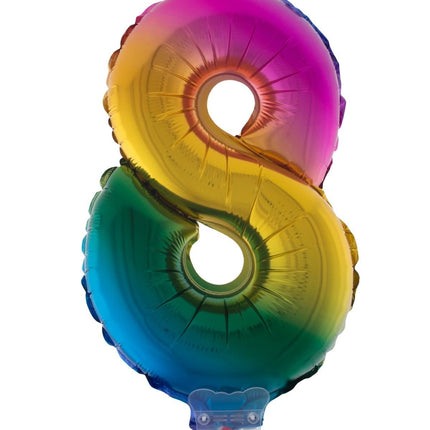 Feestbazaar Folieballon Cijfer 8 Regenboog - 41cm