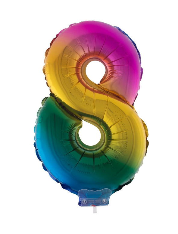 Feestbazaar Folieballon Cijfer 8 Regenboog - 41cm