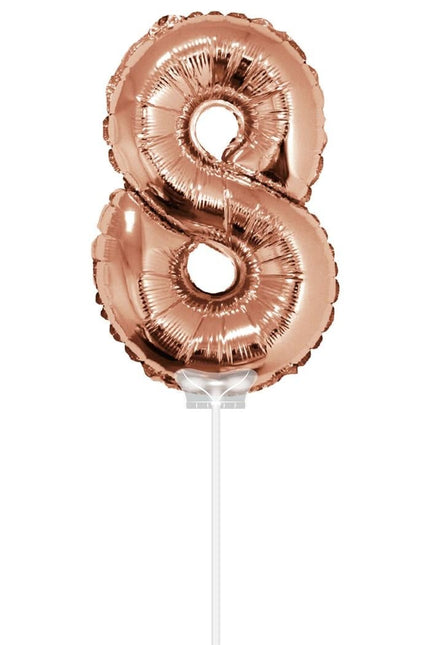 Feestbazaar Folieballon Cijfer '8' Rose Goud 40cm met stokje