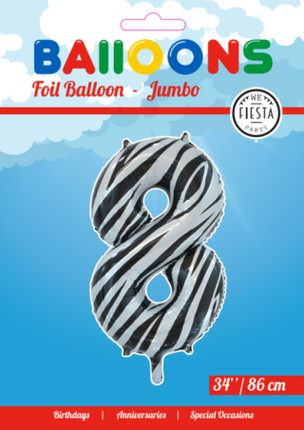 Feestbazaar Folieballon Cijfer 8 Zebra (86cm)