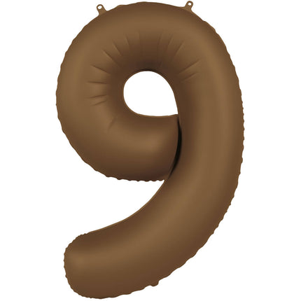 Feestbazaar Folieballon Cijfer 9 Bruin Mat (86cm)