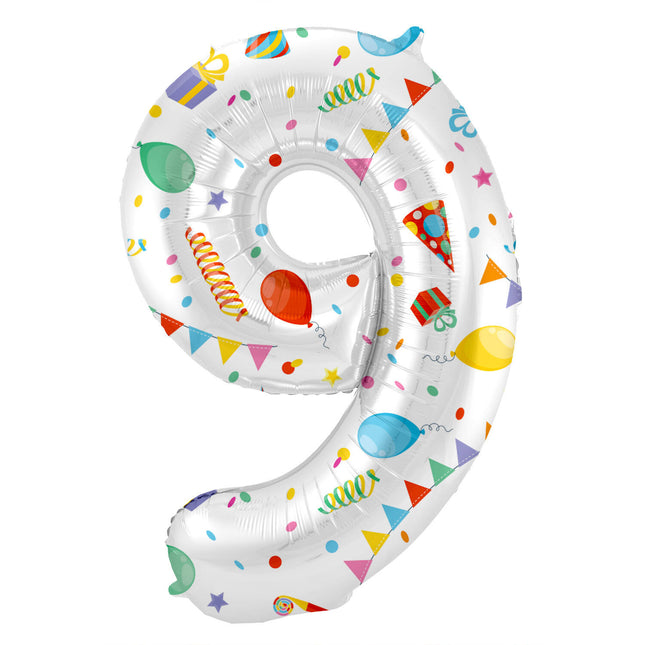 Feestbazaar Folieballon Cijfer 9 Joyful Party - 86 cm