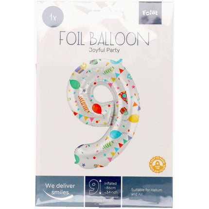 Feestbazaar Folieballon Cijfer 9 Joyful Party - 86 cm