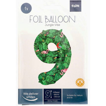 Feestbazaar Folieballon Cijfer 9 Jungle Print (86cm)