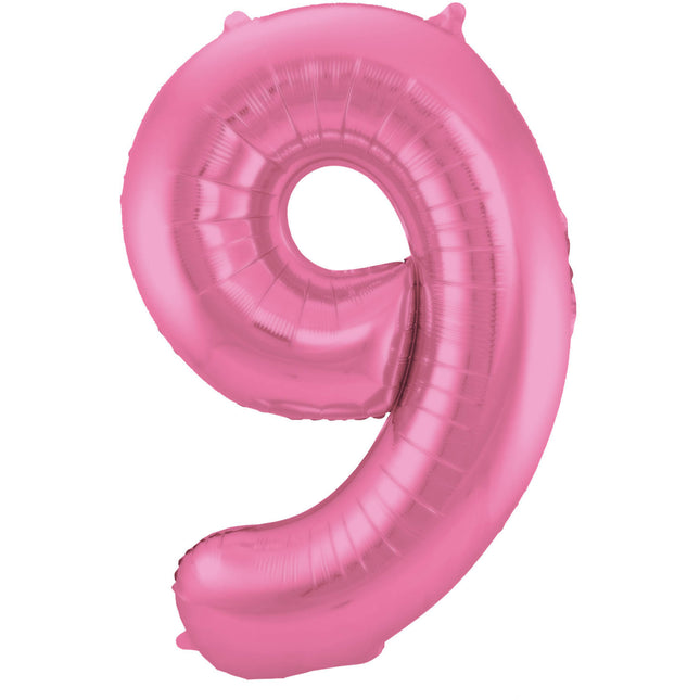 Feestbazaar Folieballon Cijfer 9 Metallic Mat Roze (86cm)