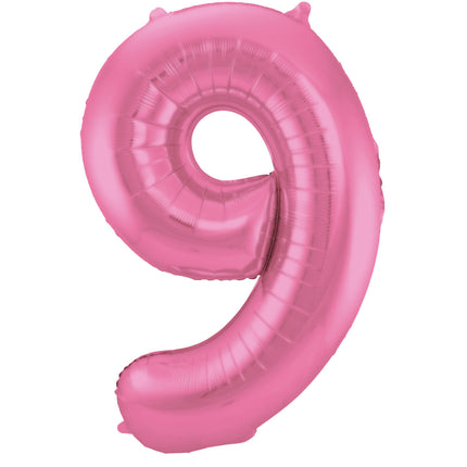 Feestbazaar Folieballon Cijfer 9 Metallic Mat Roze (86cm)