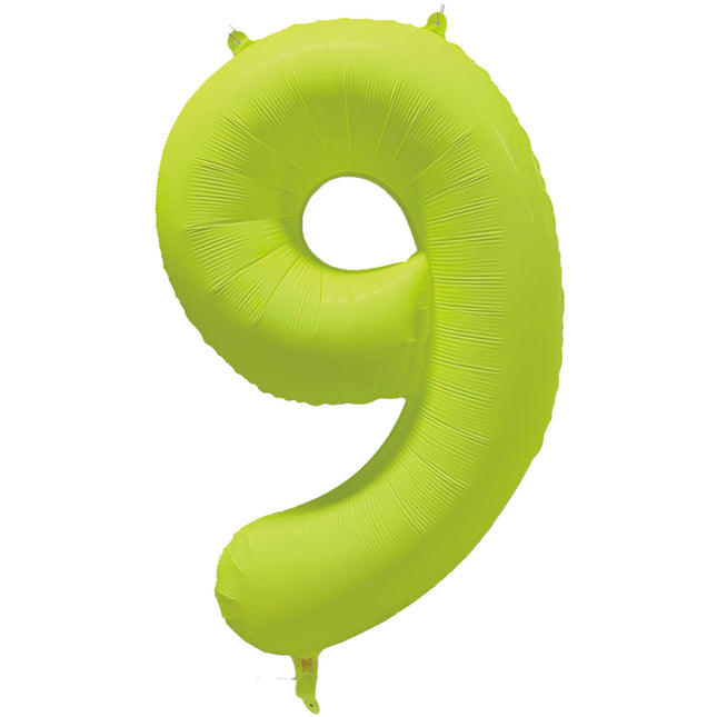 Feestbazaar Folieballon Cijfer 9 Neon Geel (86cm)