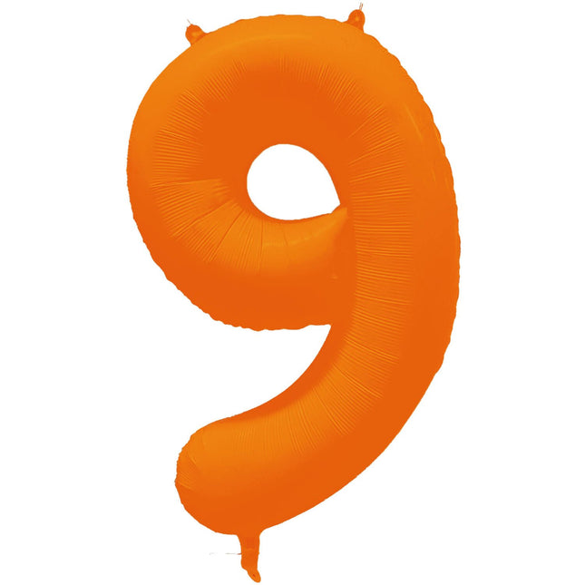 Feestbazaar Folieballon Cijfer 9 Neon Oranje (86cm)