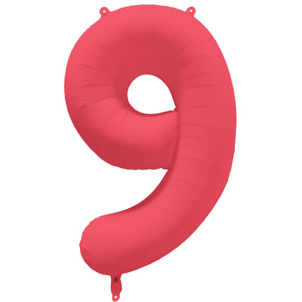 Feestbazaar Folieballon Cijfer 9 Neon Rood (86cm)