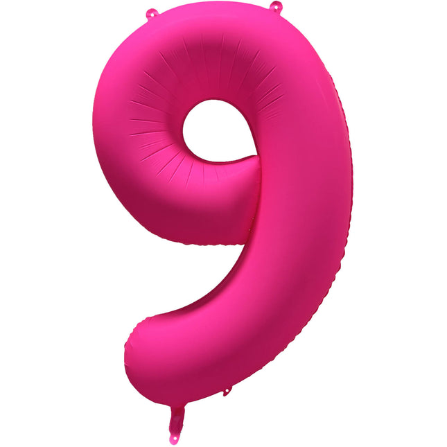 Feestbazaar Folieballon Cijfer 9 Neon Roze (86cm)