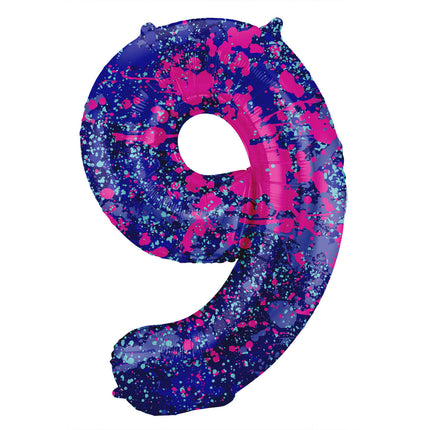 Feestbazaar Folieballon Cijfer 9 Paint Splash Neon (86cm)